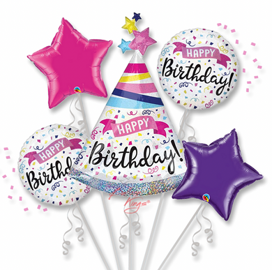 Balloon Bouquet - Holographic Happy Birthday Hat